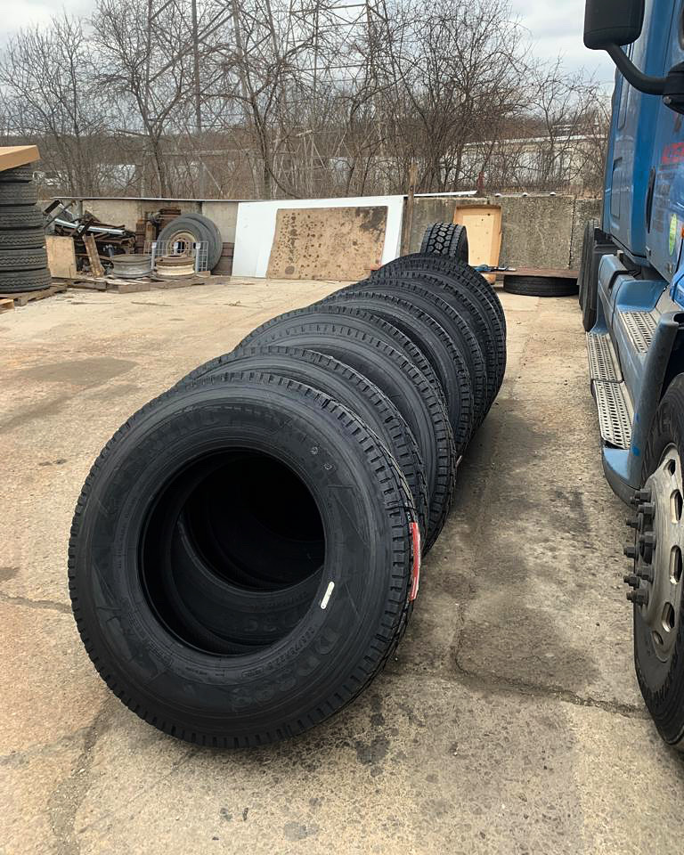 New semi-truck tires staged for delivery at Do It Better LLLP